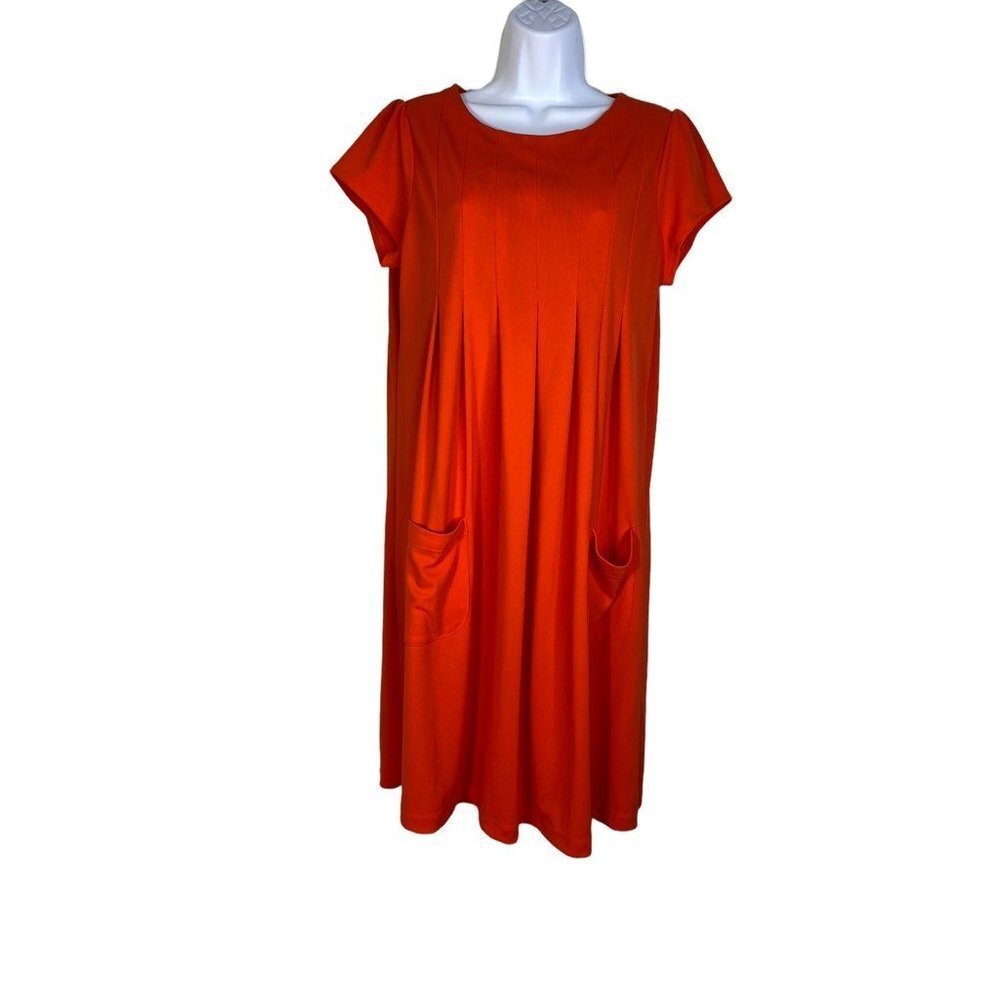 Ny Collection Womens T Shirt Dress Orange Pockets Scoop Neck Short Sleeve L New